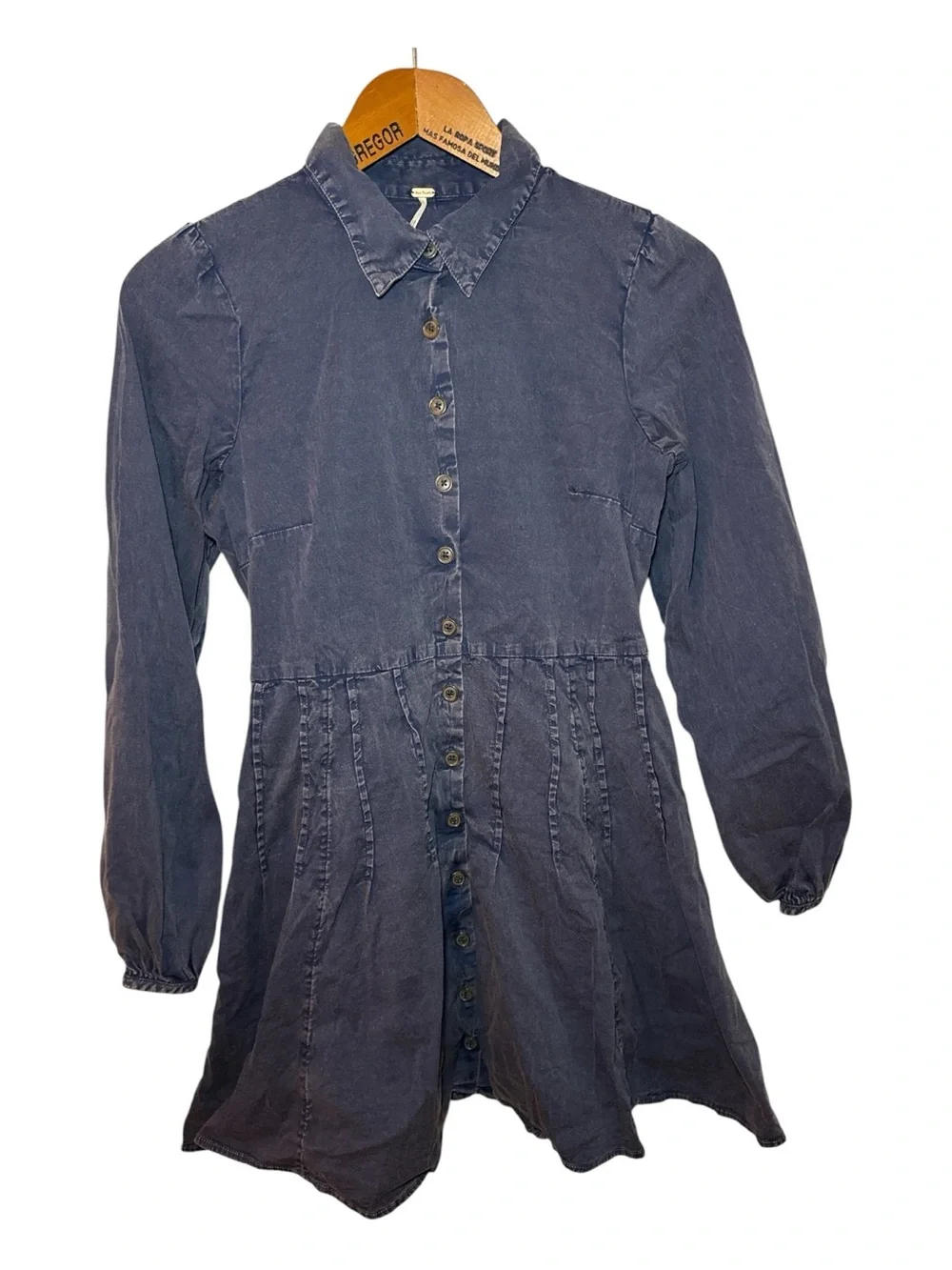 Free People Solid Marvelous Mia Mini Dress Size Small Dark Blue Indigo Wash
